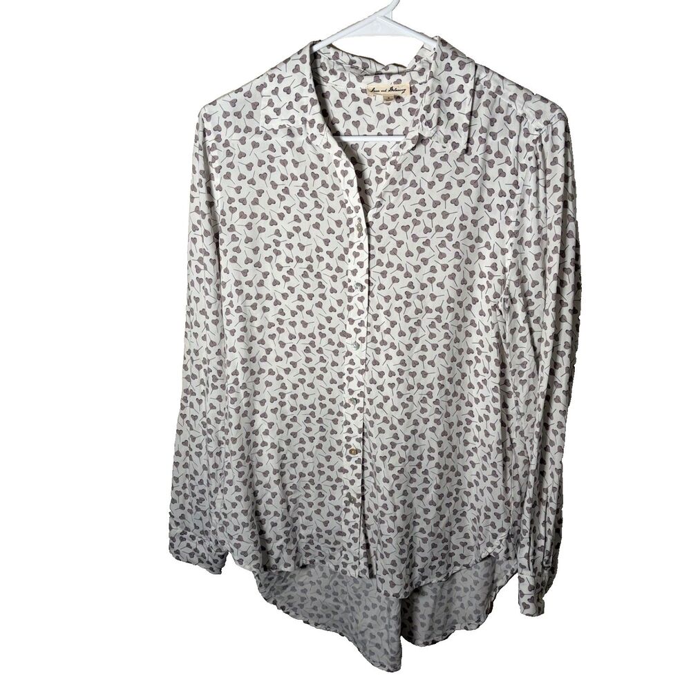 Jane & Delancey Blouse Women's Small Heart Graphic Button Up Long Sleeve Top